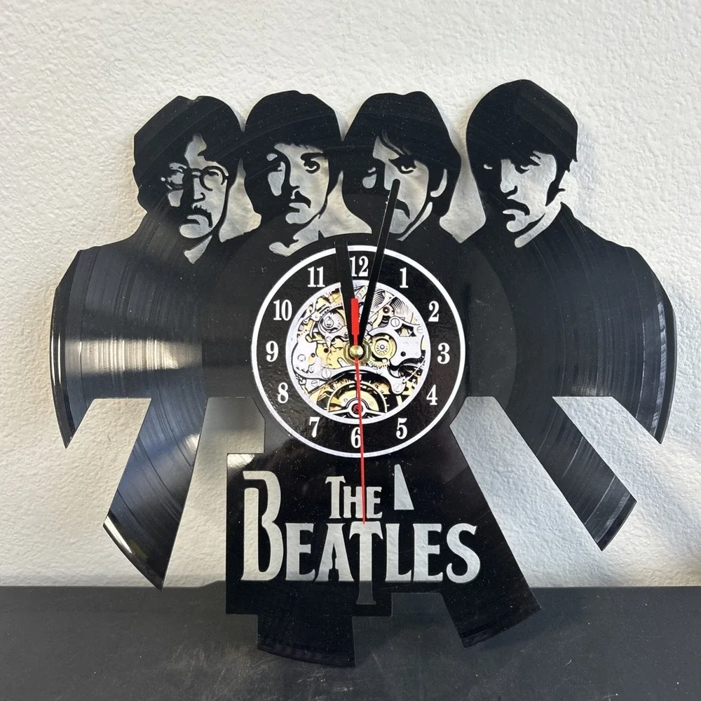 Beatles Music Legends Cut Out Silhouette Vinyl Record Wall Clock Tested
